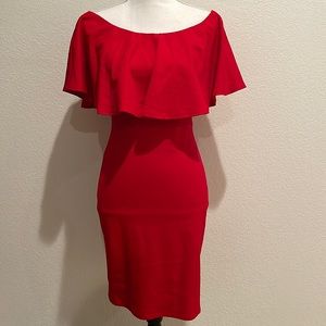 Strapless Off the Shoulder Ruffle Red Dress